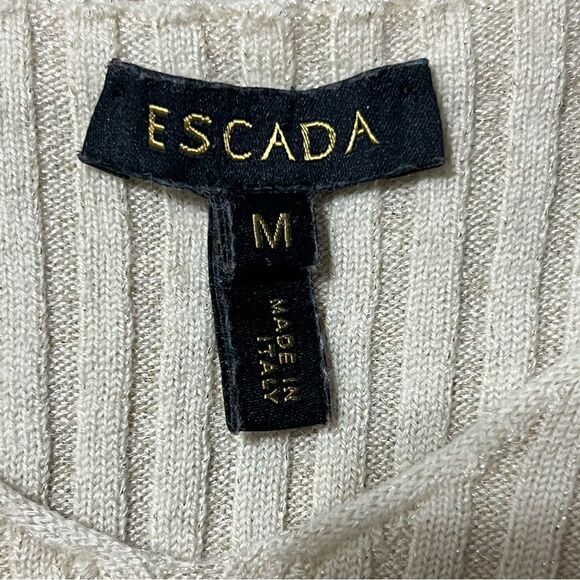 Escada Gold Metallic Wool Sweater Set Shell MED Cardigan LRG Holiday Glam Event - Picture 13 of 15